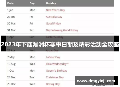 2023年下庙澳洲杯赛事日期及精彩活动全攻略
