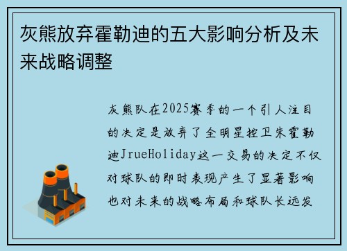 灰熊放弃霍勒迪的五大影响分析及未来战略调整